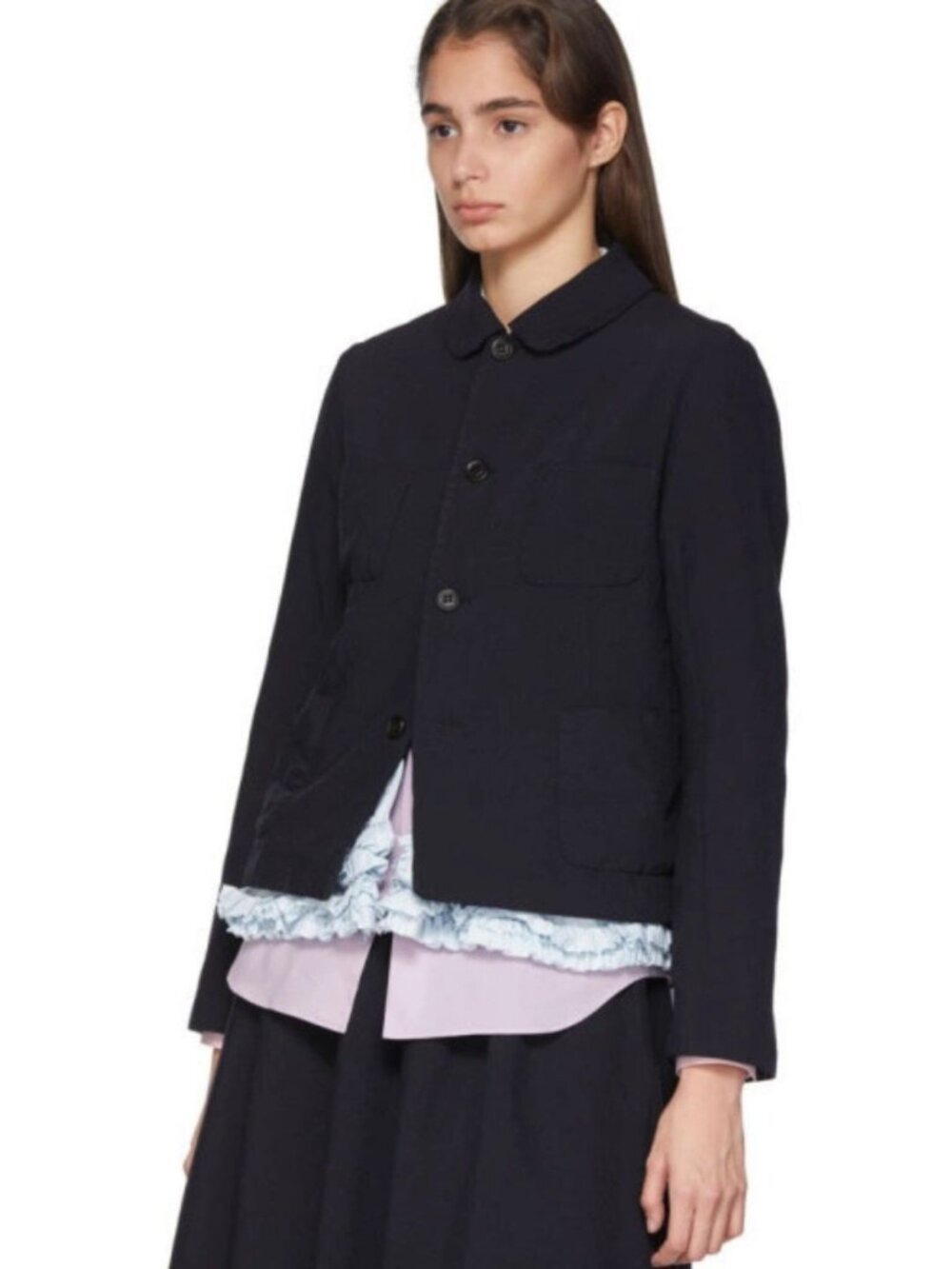 Comme des Garcons Navy Ruffle Blazer Size Small